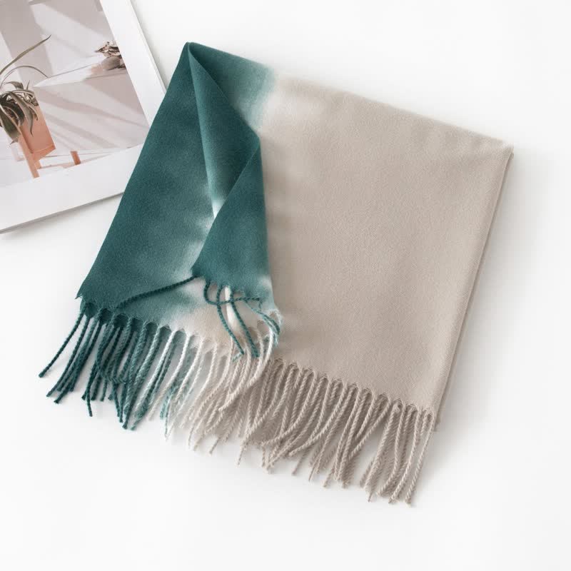 Unisex Gradient Color Fringe Faux Cashmere Scarf - Image 14