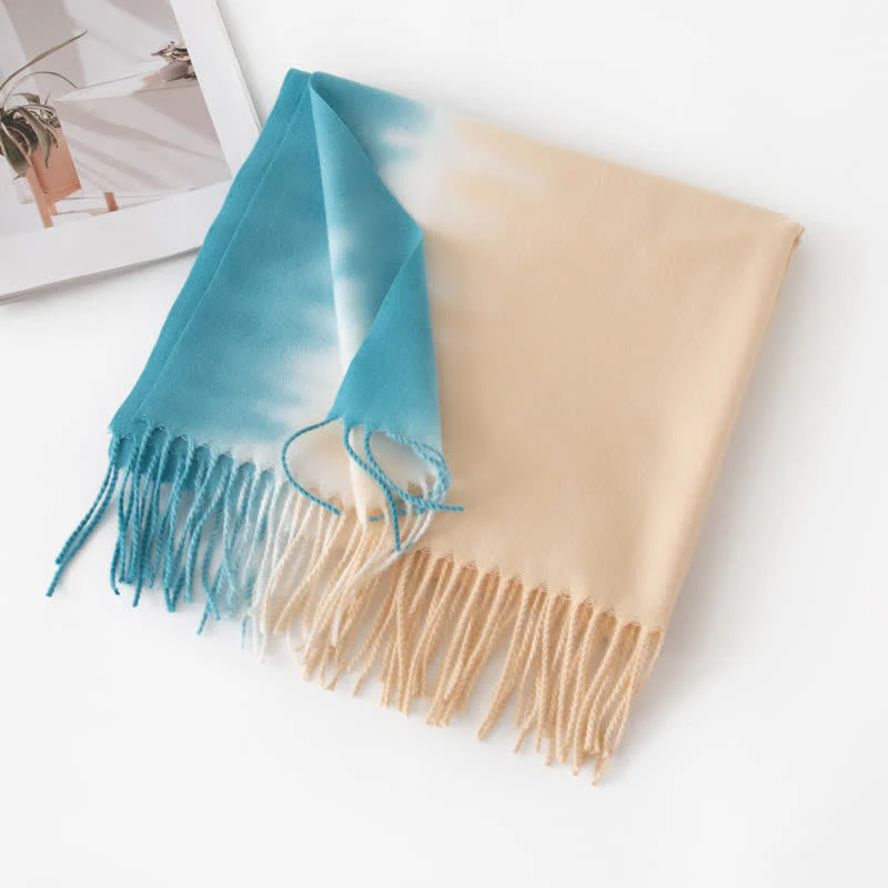 Unisex Gradient Color Fringe Faux Cashmere Scarf - Image 15