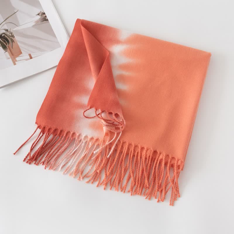 Unisex Gradient Color Fringe Faux Cashmere Scarf - Image 16