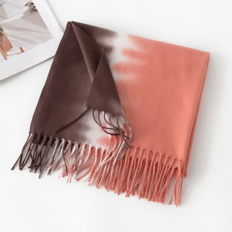 Unisex Gradient Color Fringe Faux Cashmere Scarf - Image 17