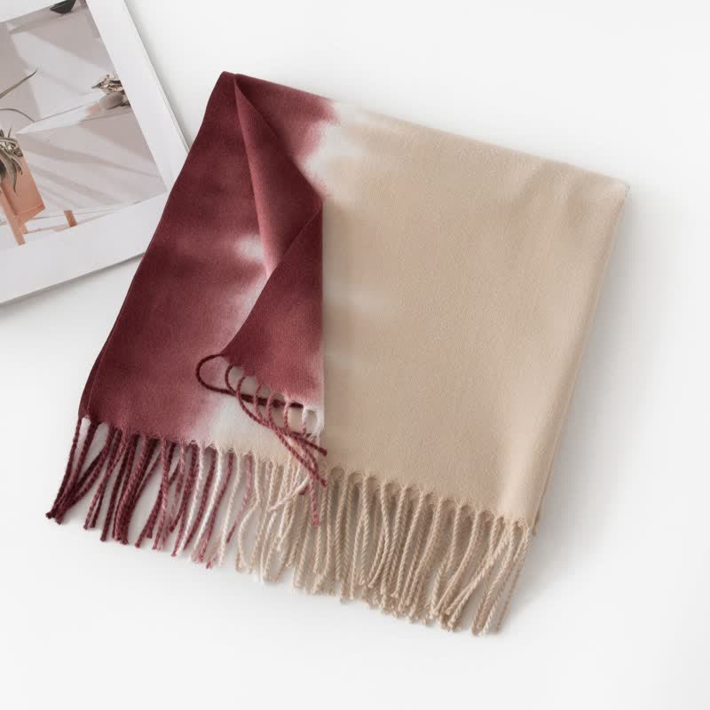Unisex Gradient Color Fringe Faux Cashmere Scarf - Image 18