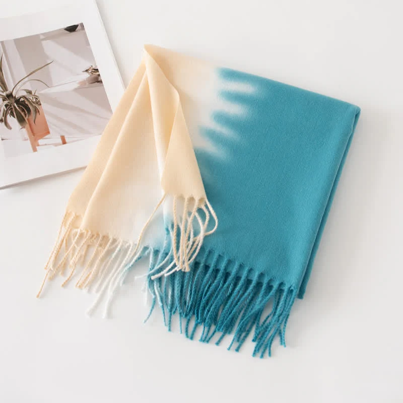 Unisex Gradient Color Fringe Faux Cashmere Scarf - Image 19