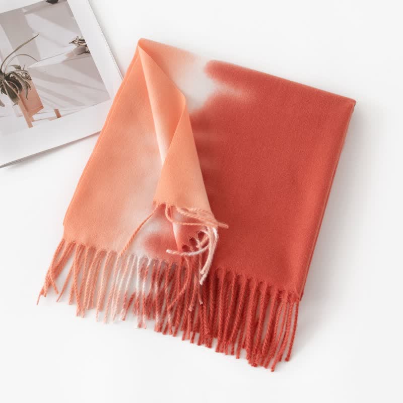 Unisex Gradient Color Fringe Faux Cashmere Scarf - Image 2