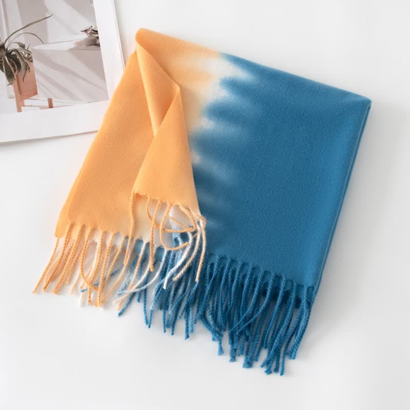 Unisex Gradient Color Fringe Faux Cashmere Scarf - Image 20
