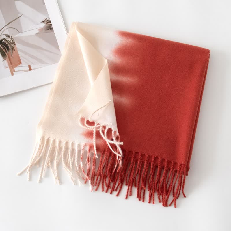 Unisex Gradient Color Fringe Faux Cashmere Scarf - Image 21