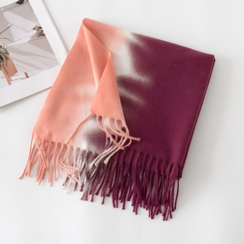 Unisex Gradient Color Fringe Faux Cashmere Scarf - Image 22