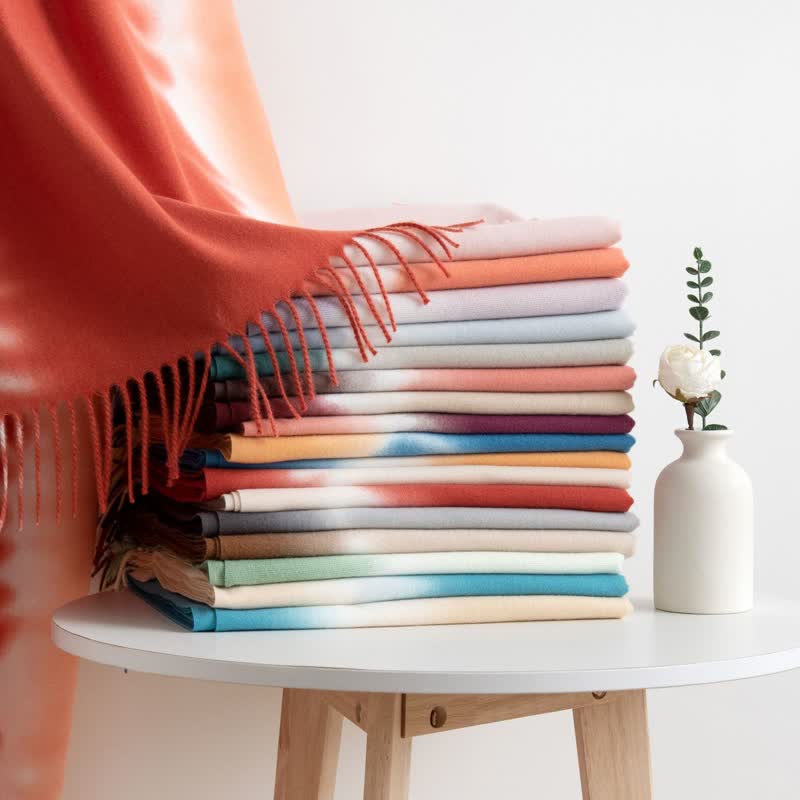 Unisex Gradient Color Fringe Faux Cashmere Scarf - Image 3