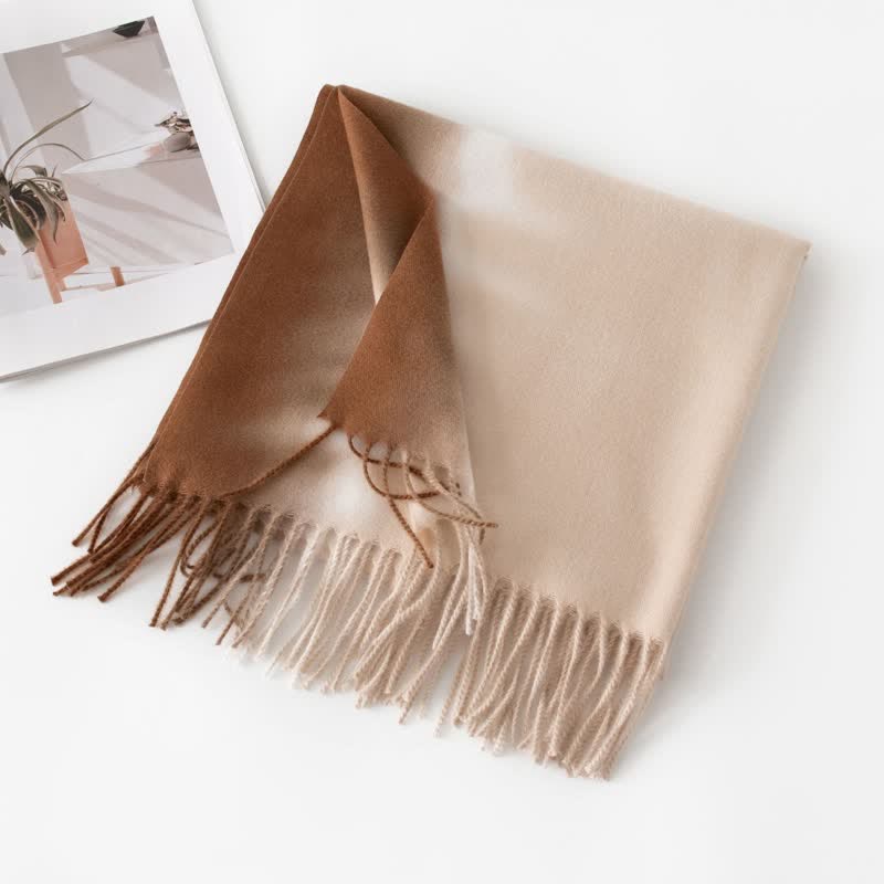 Unisex Gradient Color Fringe Faux Cashmere Scarf - Image 7