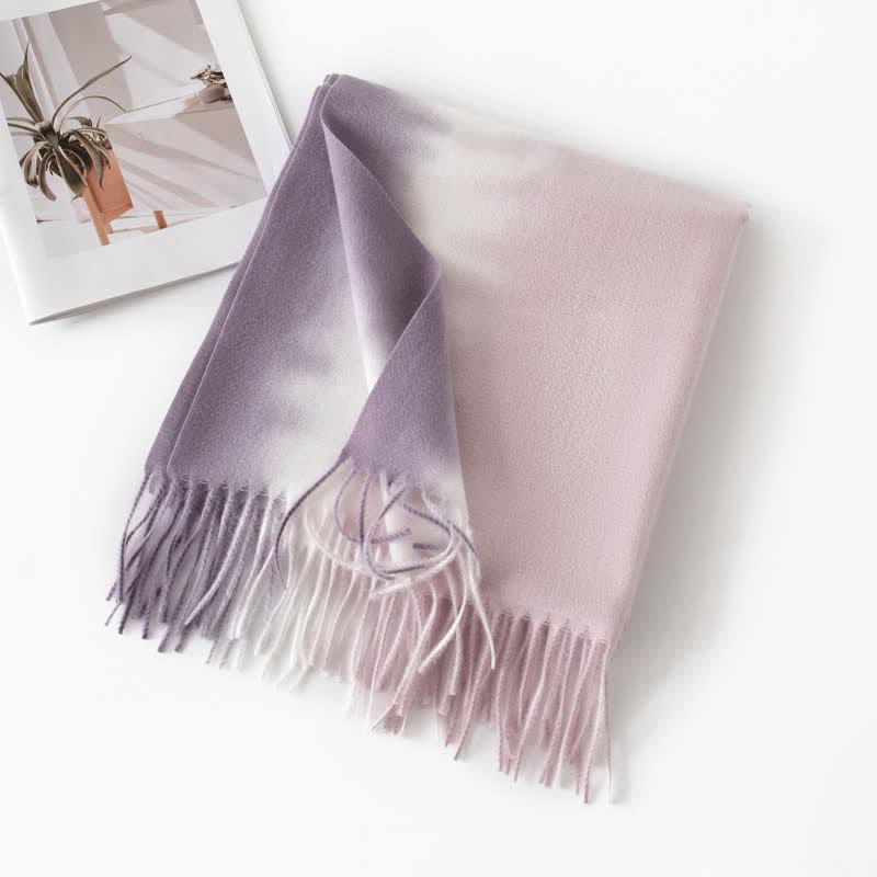 Unisex Gradient Color Fringe Faux Cashmere Scarf - Image 8