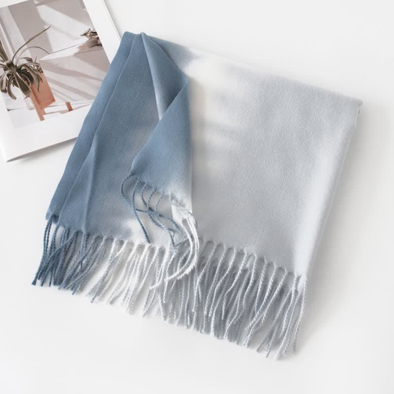 Unisex Gradient Color Fringe Faux Cashmere Scarf - Image 9