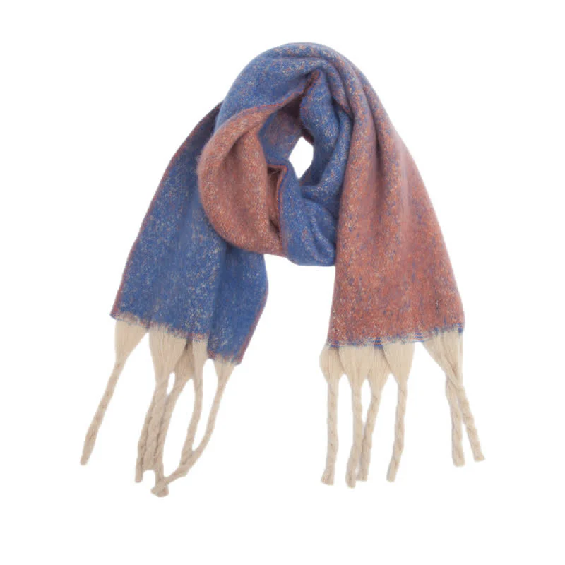 Unisex Gradient Color Tassels Cold Weather Roving Scarf - Image 11