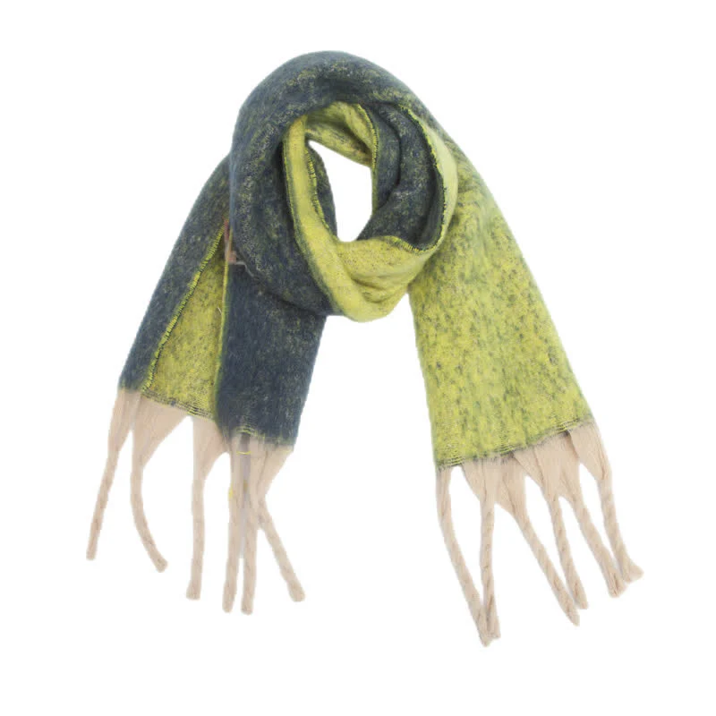Unisex Gradient Color Tassels Cold Weather Roving Scarf - Image 12