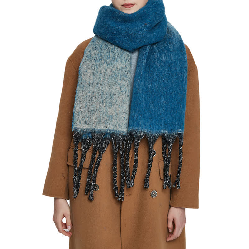 Unisex Gradient Color Tassels Cold Weather Roving Scarf - Image 5