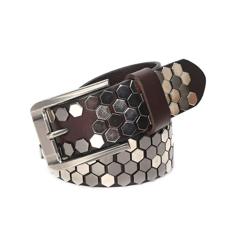 Unisex Hexagonal Rivet Studded Leather Belt - Image 15