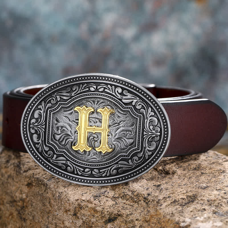 DIY Unisex Hip Hop Initial Letter Embossment Buckle Leather Belt - Image 13