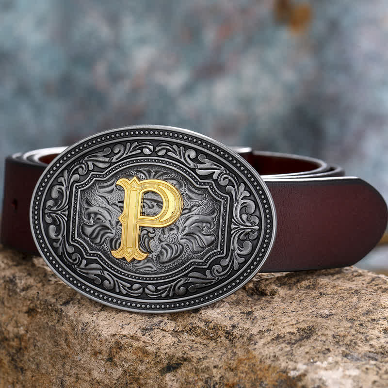 DIY Unisex Hip Hop Initial Letter Embossment Buckle Leather Belt - Image 21