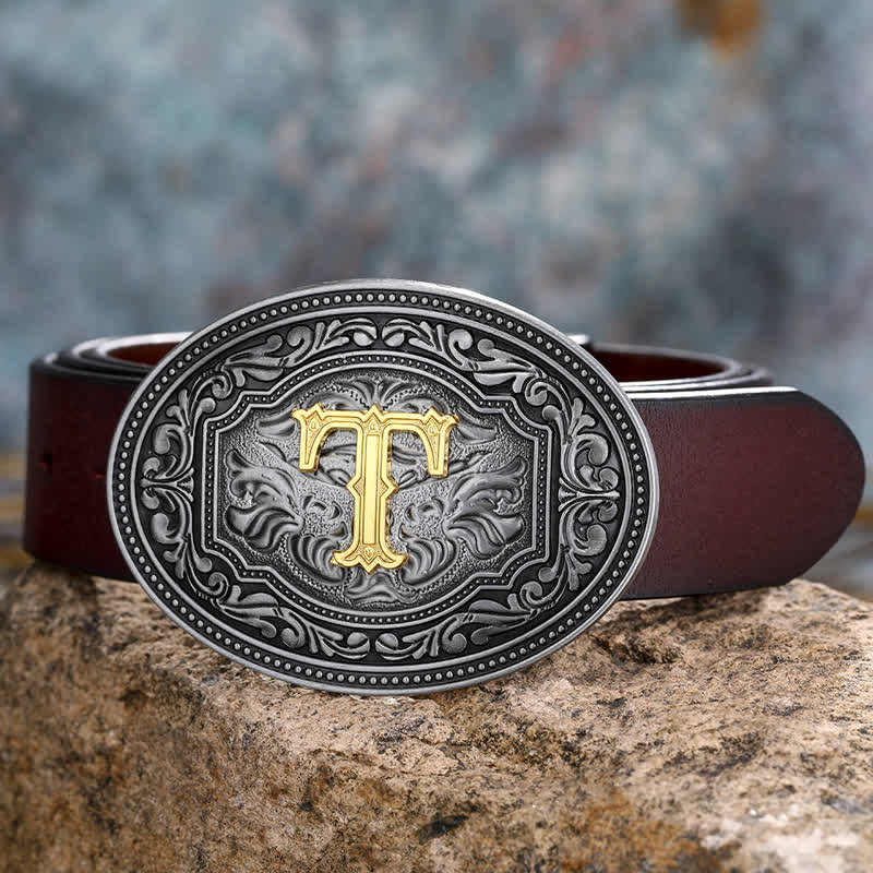 DIY Unisex Hip Hop Initial Letter Embossment Buckle Leather Belt - Image 24