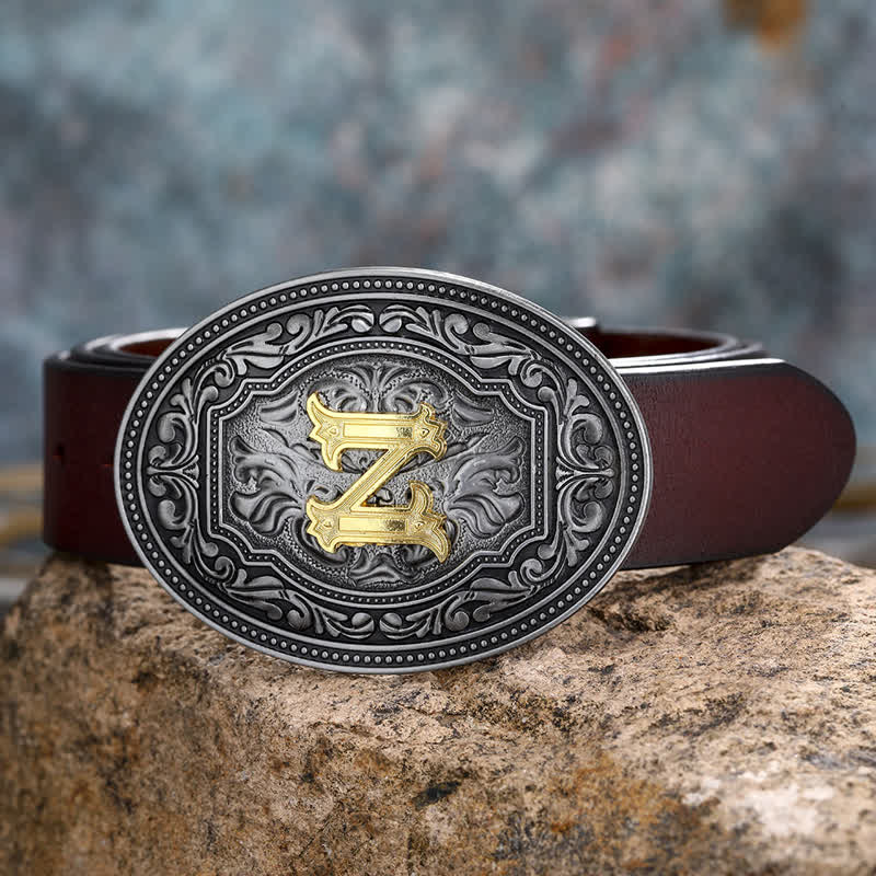 DIY Unisex Hip Hop Initial Letter Embossment Buckle Leather Belt - Image 30