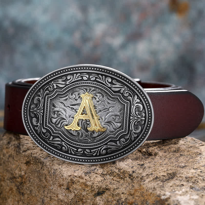 DIY Unisex Hip Hop Initial Letter Embossment Buckle Leather Belt - Image 6