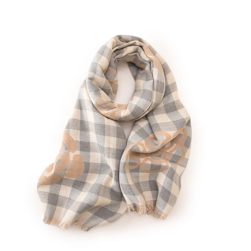 Unisex Large Flower Print Checked Tassel Trim Scarf - Image 10