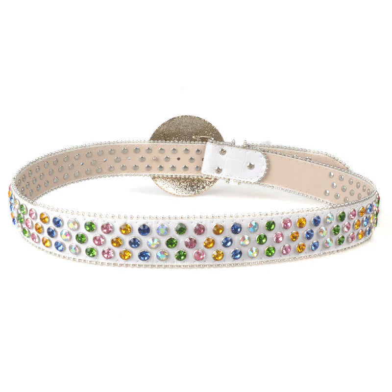 Unisex Large Round Bling Rhinstone Buckle Leather Belt - Image 12