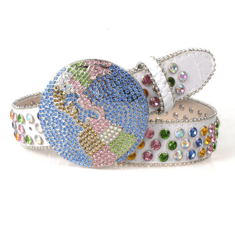 Unisex Large Round Bling Rhinstone Buckle Leather Belt - Image 8