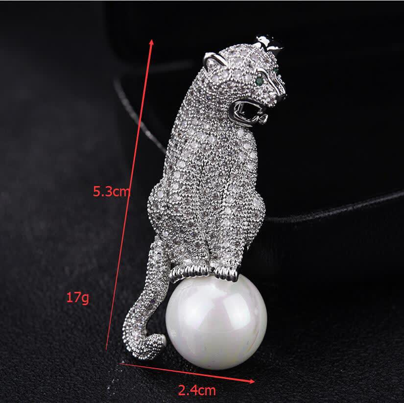 Unisex Leopard Shiny Zircon Faux Pearl Decoration Brooch - Image 7