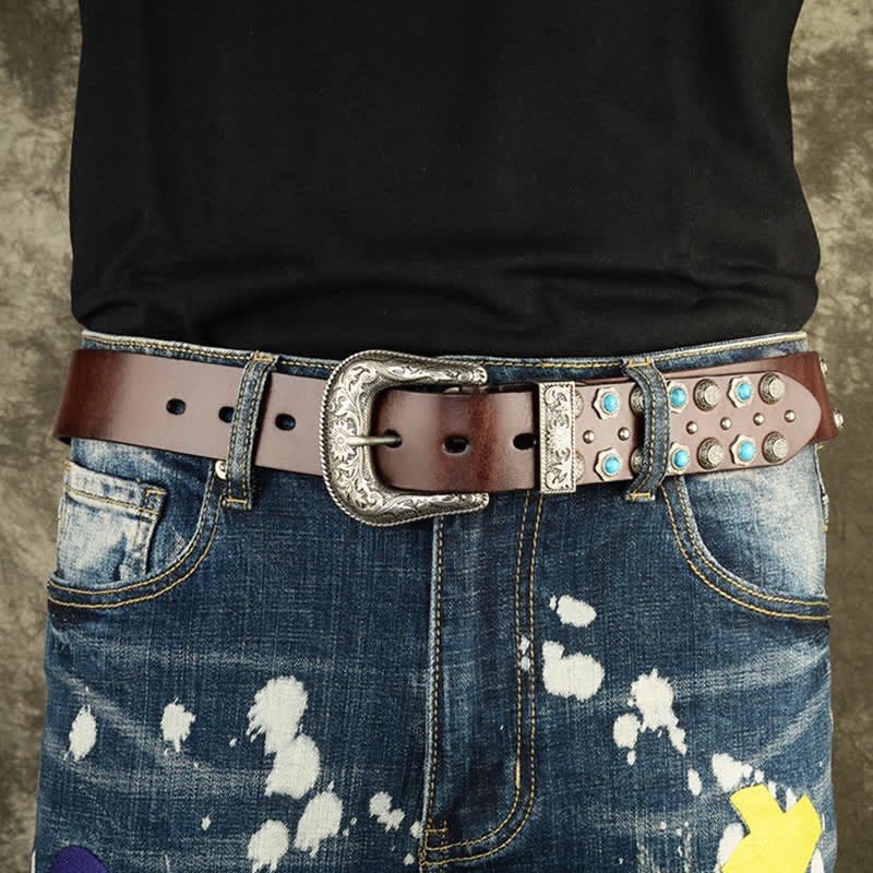 Unisex Luxurious Imitation Turquoise Accents Belt - Image 2