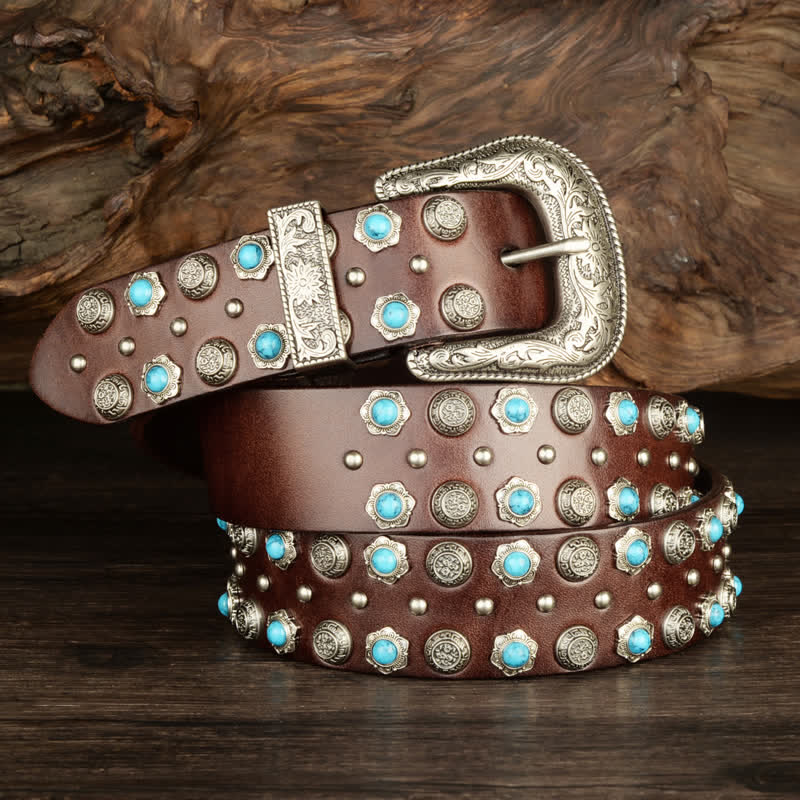 Unisex Luxurious Imitation Turquoise Accents Belt - Image 3