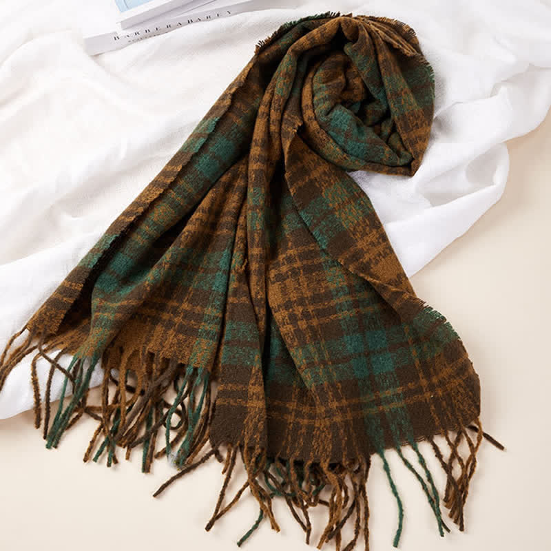 Unisex Luxury British Style Plaid Pattern Tassle Scarf - Image 4