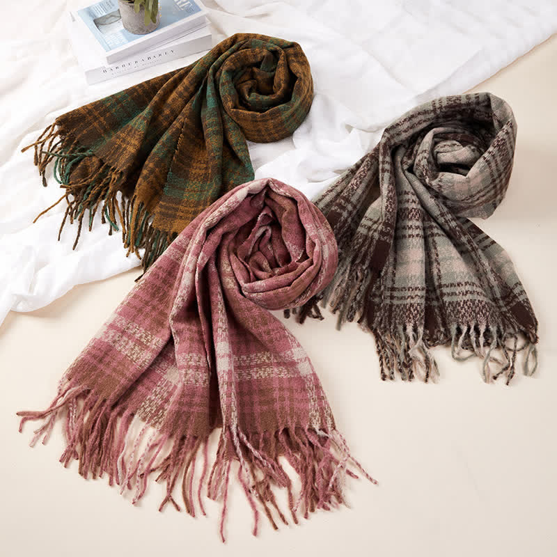 Unisex Luxury British Style Plaid Pattern Tassle Scarf - Image 7