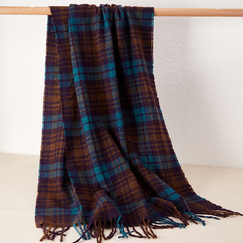 Unisex Luxury British Style Plaid Pattern Tassle Scarf - Image 9