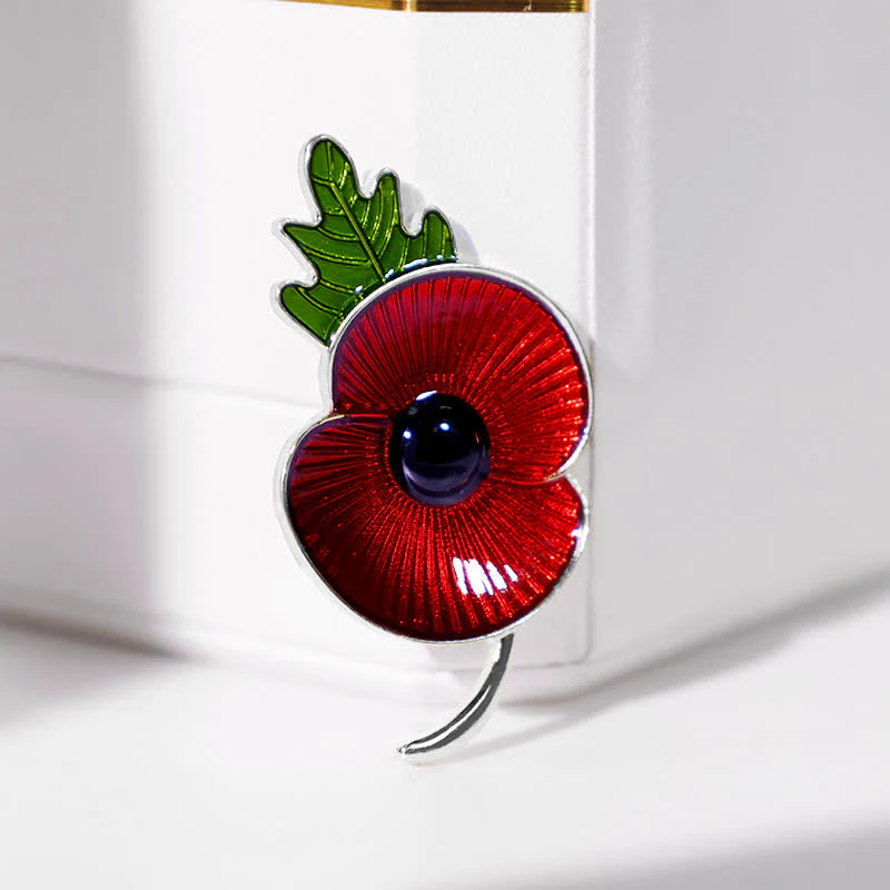 Unisex Memorial Red Poppy Leaf Brooch - Image 6
