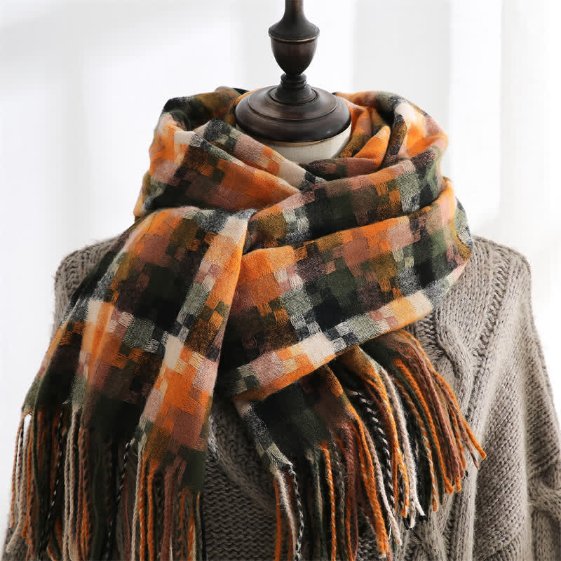 Unisex Multicoloured Jigsaw Shaped Fringe Soft Scarf - Image 13
