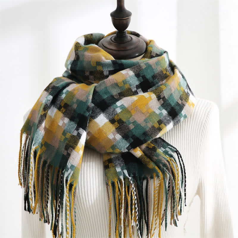 Unisex Multicoloured Jigsaw Shaped Fringe Soft Scarf - Image 17