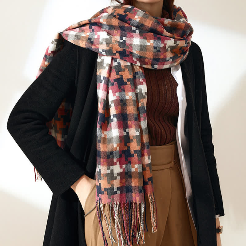 Unisex Multicoloured Jigsaw Shaped Fringe Soft Scarf - Image 20