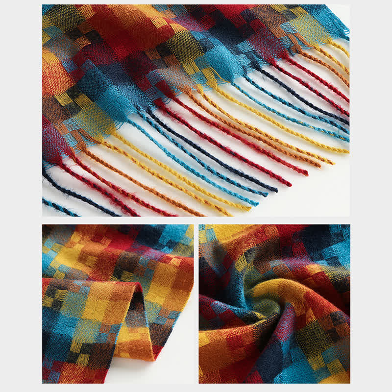 Unisex Multicoloured Jigsaw Shaped Fringe Soft Scarf - Image 5
