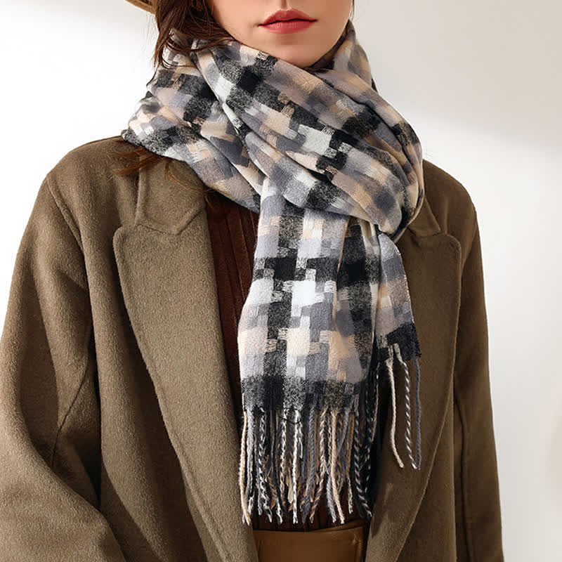 Unisex Multicoloured Jigsaw Shaped Fringe Soft Scarf - Image 7