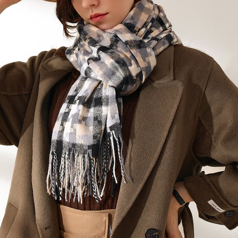 Unisex Multicoloured Jigsaw Shaped Fringe Soft Scarf - Image 8