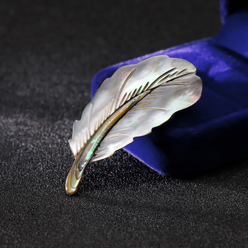 Unisex Natural Abalone Shell Feather Shape Brooch - Image 2