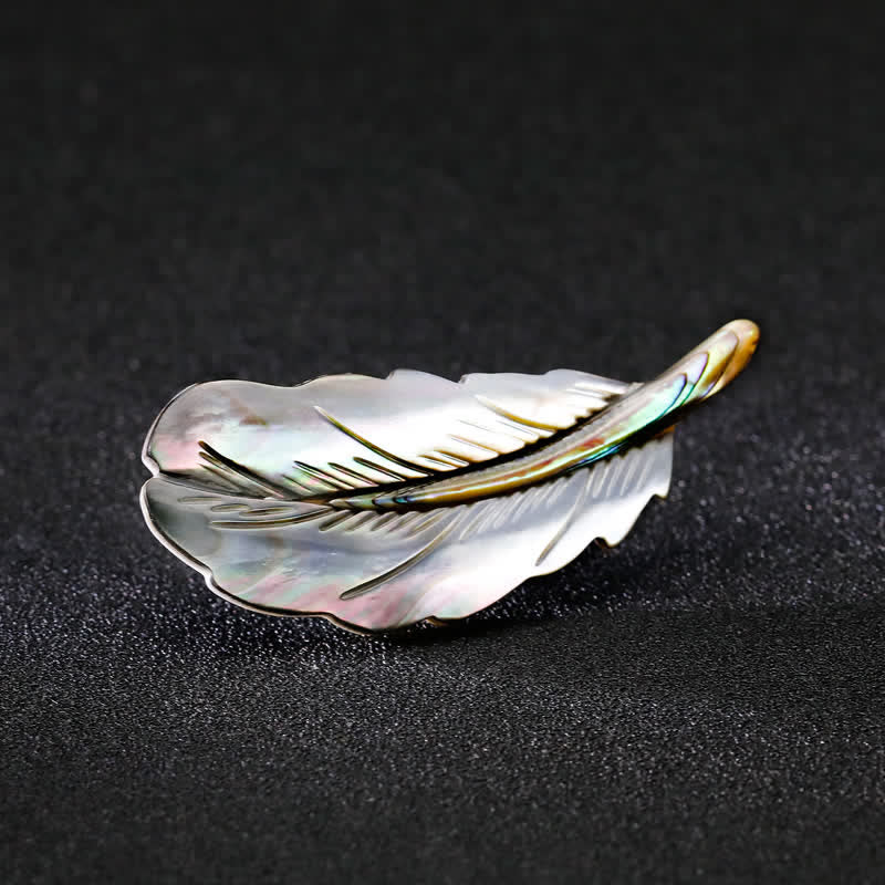 Unisex Natural Abalone Shell Feather Shape Brooch - Image 6
