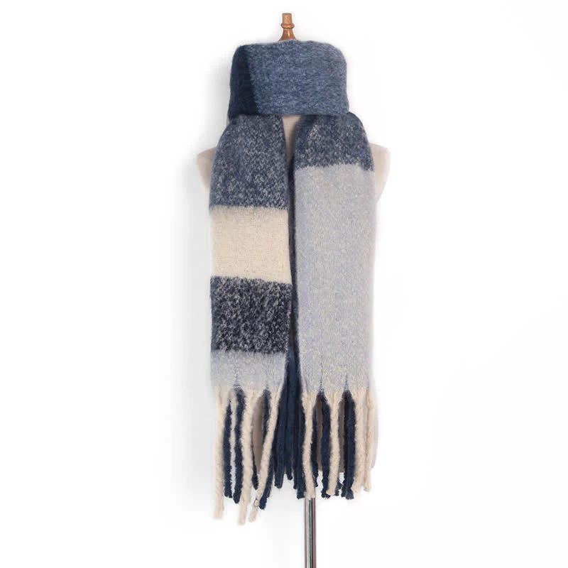 Unisex Oversized Color Block Tassels Roving Scarf - Image 21