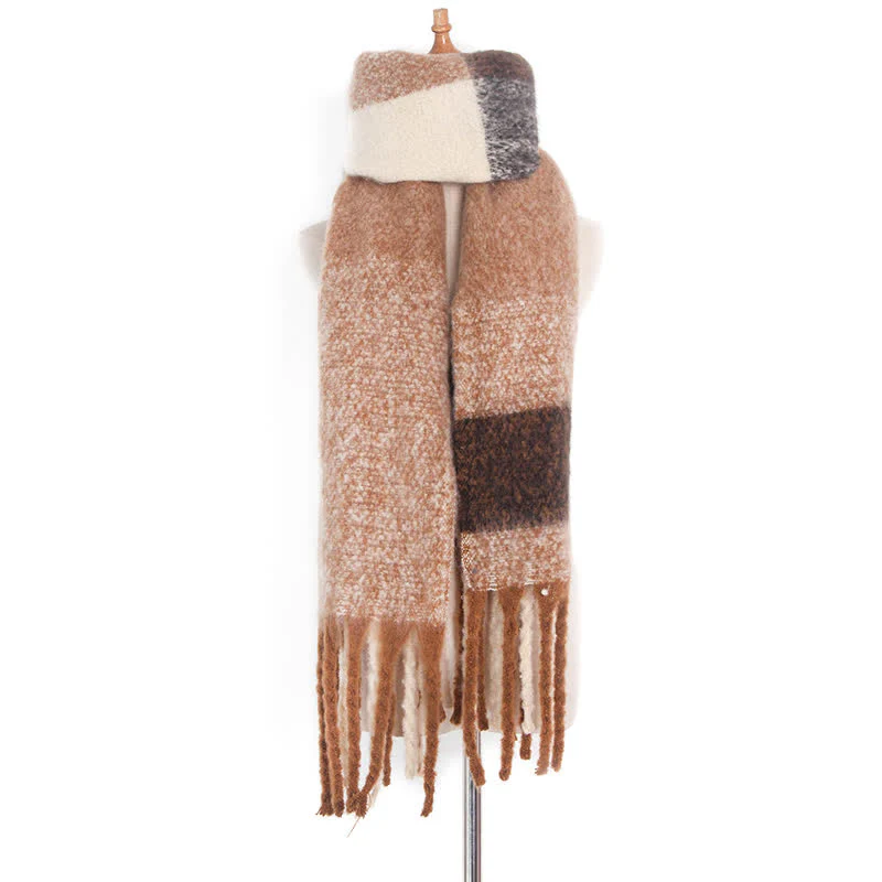 Unisex Oversized Color Block Tassels Roving Scarf - Image 22