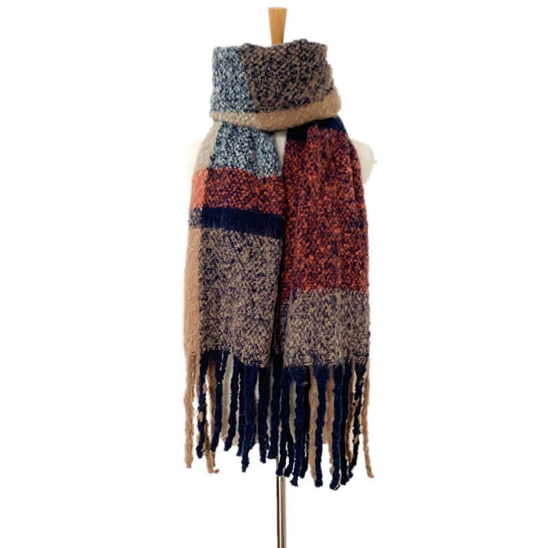 Unisex Oversized Color Block Tassels Roving Scarf - Image 26