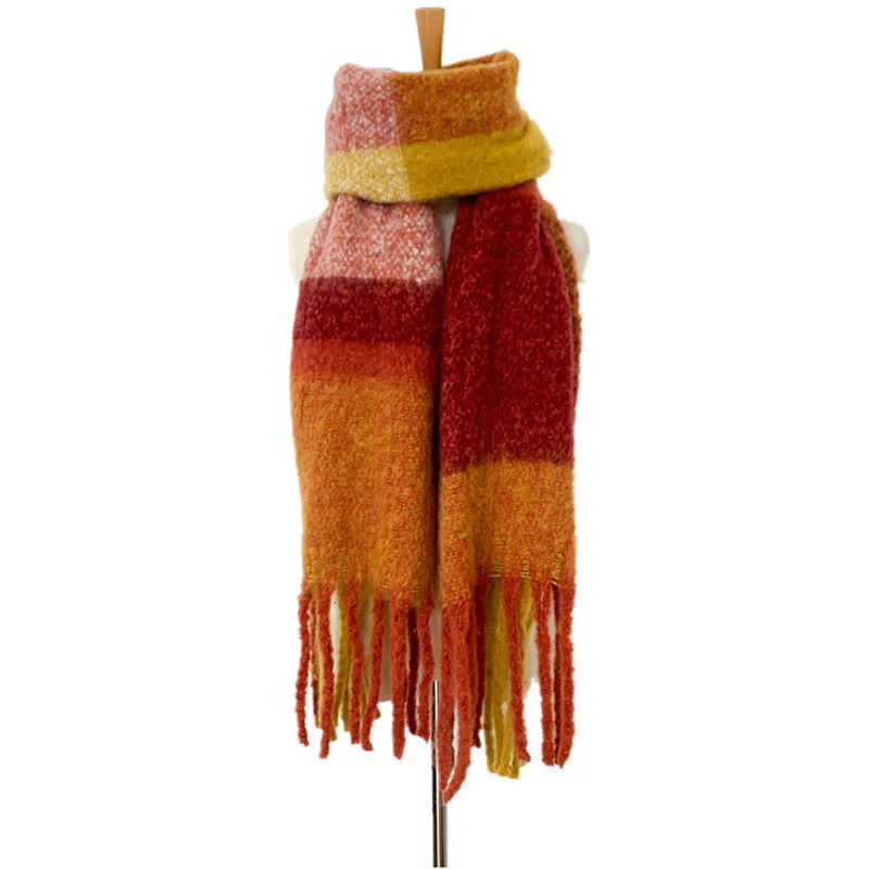 Unisex Oversized Color Block Tassels Roving Scarf - Image 27