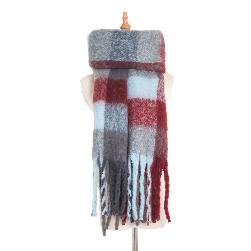 Unisex Oversized Color Block Tassels Roving Scarf - Image 29