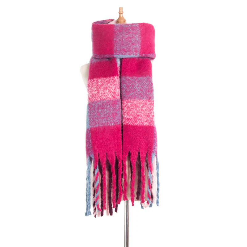 Unisex Oversized Color Block Tassels Roving Scarf - Image 30