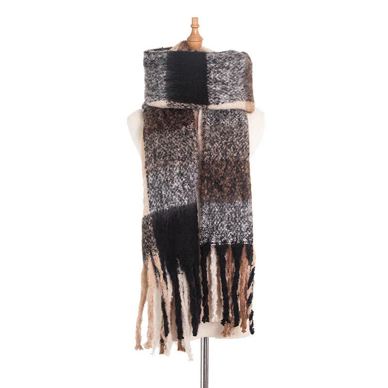 Unisex Oversized Color Block Tassels Roving Scarf - Image 33