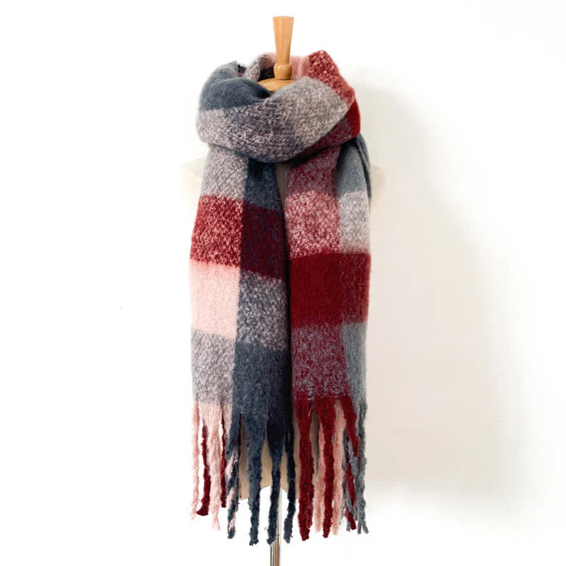 Unisex Oversized Color Block Tassels Roving Scarf - Image 36