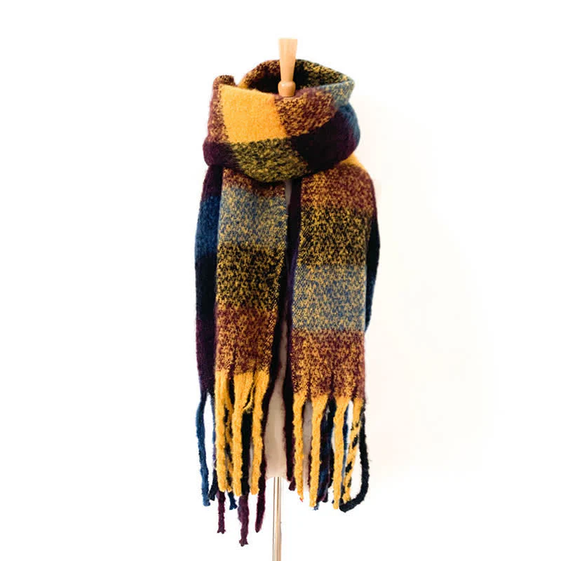 Unisex Oversized Color Block Tassels Roving Scarf - Image 39